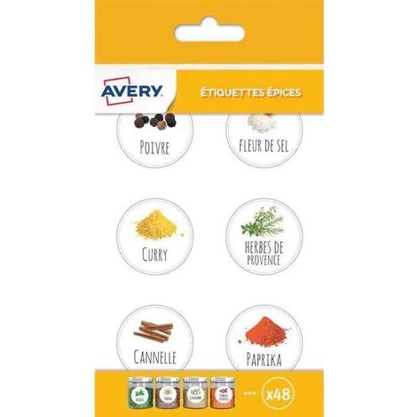 Etiquetas Avery para frascos de especias resistentes al agua 48 piezas