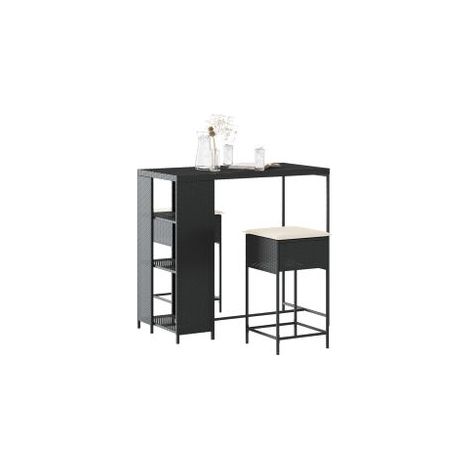 Ensemble de bar de jardin 3 pcs avec coussins noir poly rotin (1/5)