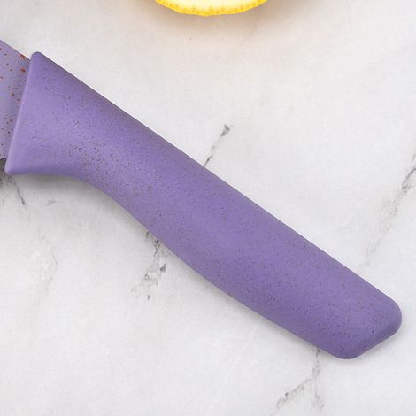 Ensemble de 6 couteaux de cuisine polyvalents en acier inoxydable avec manche en paille de blé et revêtement, comprenant un éplucheur et des ciseaux. Épaisseur : 1,0 cm. Coffret cadeau. (1/5)
