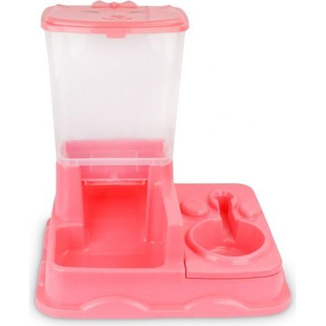 3028 Distributeur automatique de croquettes + eau avec double bol Chien et chat  Couleur: Rose