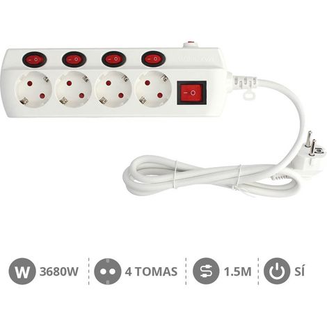 Base múltiple de 4 tomas con interruptores individuales y cable de 150cm (1/3)