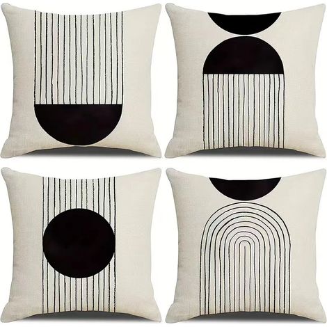 SHINING HOUSE Juego de 4 fundas de cojín bohemias de 45 x 45 cm, diseño geométrico abstracto de mediados de siglo en blanco y negro con diseño de sol y arcoíris, funda de cojín de lino minimalista mod (1/3)