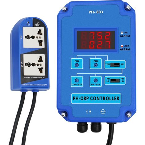 Contrôleur Redox Numérique 2&1 PH ORP Moniteur Bleu pour Aquarium Hydroponique Plante Piscine Spa avec Relais de Puissance de Sortie Prise Ue