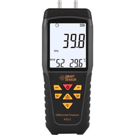 Manomètre différentiel numérique SMART SENSOR AS511 -39,9839,98 kPa, testeur de pression d'air et de gaz à double port avec écran LCD rétroéclairé. Mesure la température et l'humidité. 12 unités de me (1/5)