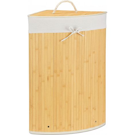 Cesta de ropa plegable con bolsa triangular 65 cm bambú natural 1300019028 (1/5)