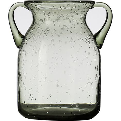 Jarrón de cristal artesanal con doble asa y burbujas de aire – Elegante elemento decorativo para el hogar, color gris, 10 x 16,5 cm (1/5)