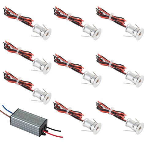 Mini Spot Encastrable 12v LED 1W, IP65 Spot led Plafond Encastrable encastré Eclairage 3000K blanc chaud Plafonnier pour cuisine, escalier, vitrine, armoire, couloir, salle de bains, 60°, 9PCS (1/5)
