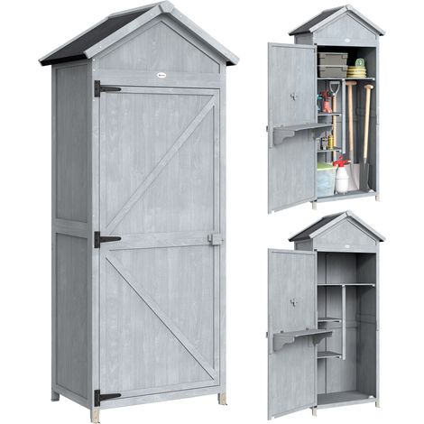 Armoire de jardin, en bois, 77 x 52,5 x 178cm, pour jardin terrasse, rangement extérieur, abri outils terrasse