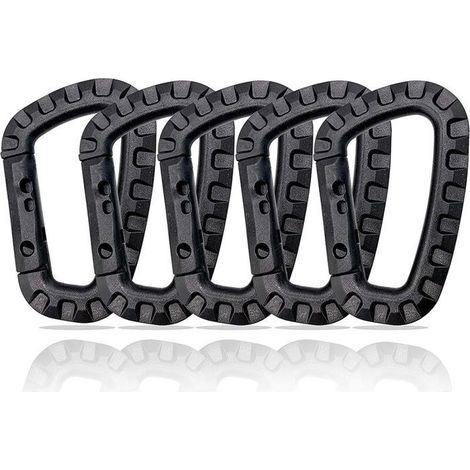 Lot de 5 mousquetons en plastique - Noir - En forme de D, (1/5)