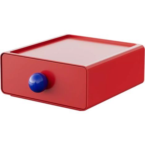 Boîte de Rangement Bureau Tiroir Coulissant Plastique Empilable Grand Capacité pour Papeterie Cosmétiques Rouge 20x20x7.5cm (1/5)