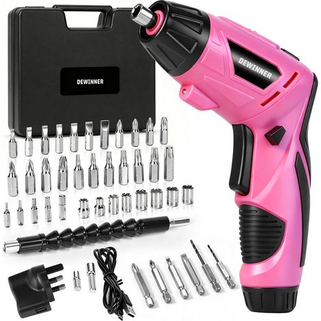 DEWINNER Perceuse Visseuse Sans Fil Rose 3N.m 1300mAh – Kit de Tournevis Électrique Rechargeable avec Lampe LED, Câble USB – Idéal pour Bricolage, Installation de Meubles et Réparation Maison (1/5)