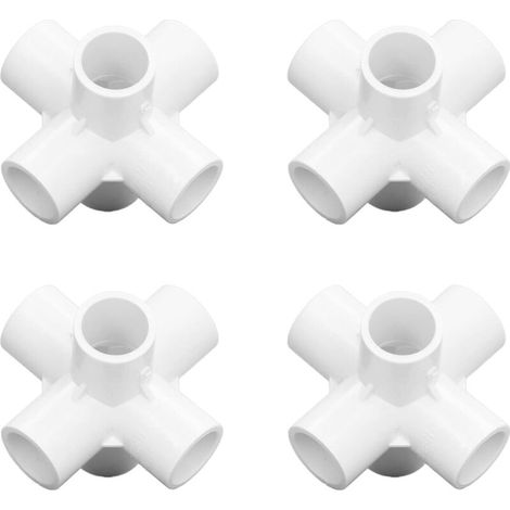 10 Stück PVC-Rohrbogenverbinder mit 20 mm Innendurchmesser, 6-Wege-PVC-Rohrverbinder, seitliche Auslassdichtung, weiß (1/5)