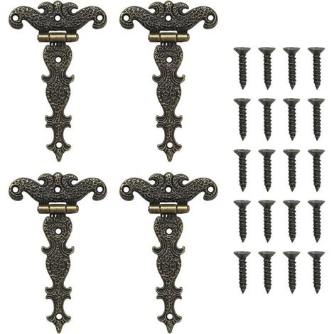 CSPARKV Lot de 4 charnières rétro en T avec vis pour armoires, fenêtres, caisses en bois, portes de grange, portes de hangar (1/4)