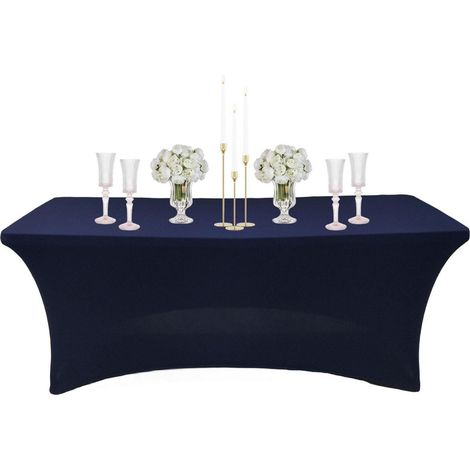 Elastische Tischdecke Dunkelblau 183x76cm Abwaschbar Wasserabweisend für Partys