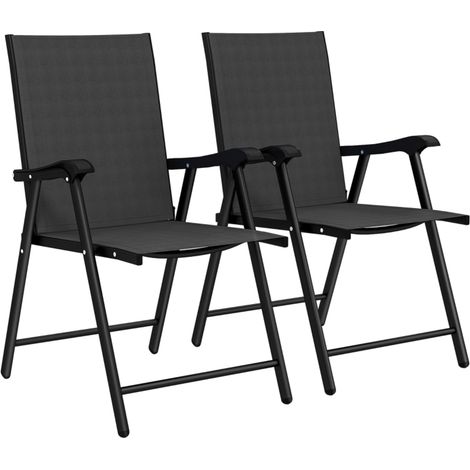 Set de 2 chaises de jardin pliantes en acier et textilène noire avec dossier haut et accoudoirs 58 x 62 x 97 cm (1/5)