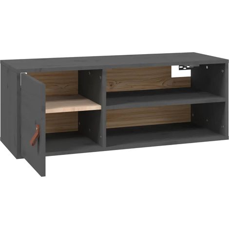Armario de pared de 80 x 30 x 30 cm amplio espacio de almacenamiento estilo rústico madera de pino gris 020048386 (1/5)