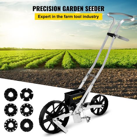 Semoir Jardin Manuel Aluminium ABS Épandeur Engrais Gazon 78-84 cm Distributeur Graines Précision Métal 6 Plaques de Semences Roue… (1/5)