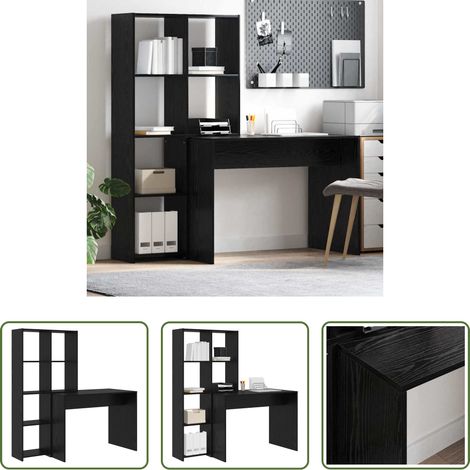 Holzschreibtisch - Schreibtisch mit Regal Schwarz Eichen-Optik 138,5 x 55 x 143 cm (1/5)