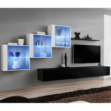 Meuble TV Mural Design "Switch XX" 330cm Noir & Blanc (1/4)