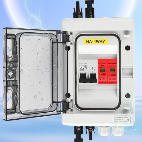 Surge Protection PV Solar Lightning Separation Switch DC 1000V DC 32A PV Connection Box 1 Chain 4 Modules (1 in 1 Output) for IP65 Photovoltaic System (1/5)