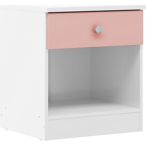 Denver 1 Drawer Bedside Table - L36 x W45.5 x H40 cm - White/Pink Gloss