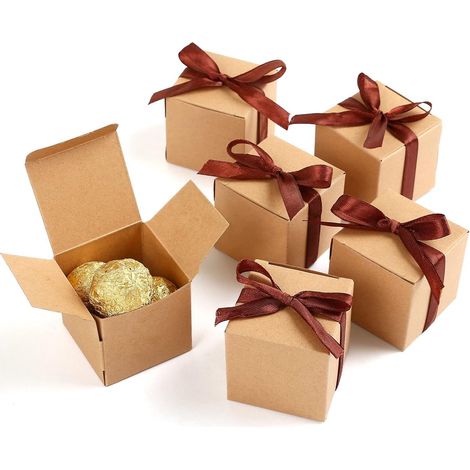 100 boîtes cadeaux, petites boîtes en papier kraft, idéales pour les cadeaux de mariage (5 x 5 x 5 cm) (1/5)