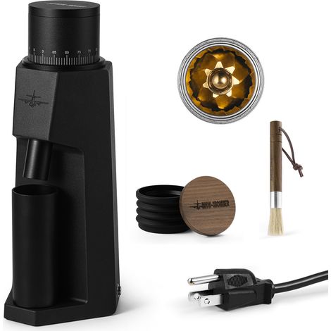 Macinacaffè elettrico in alluminio con inclinazione regolabile fino a 36 gradi, velocità lenta di 140 giri/min per caffè filtro, moka o turco, capacità 50 g/1,7 oz, colore nero, con cavo e spazzolina 