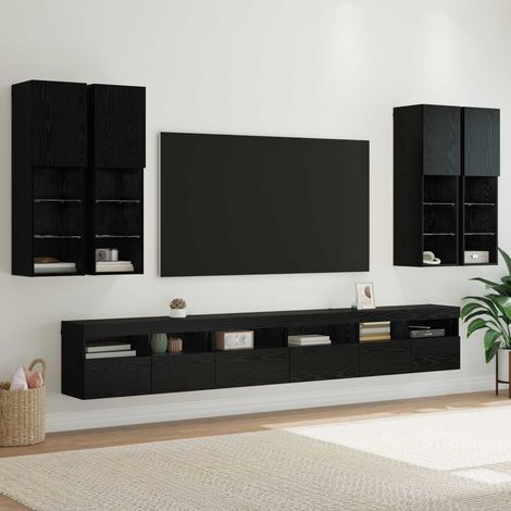 vidaXL Ensemble de meuble TV mural 7 pcs Chêne noir Bois d'ingénierie