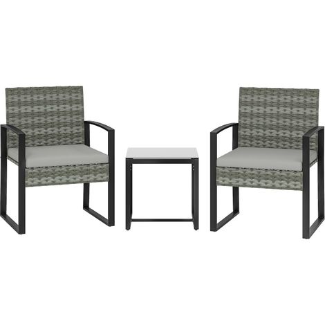 Set bistrot da giardino 3 pezzi in polyrattan con cuscini grigio chiaro MODENUIT (1/3)