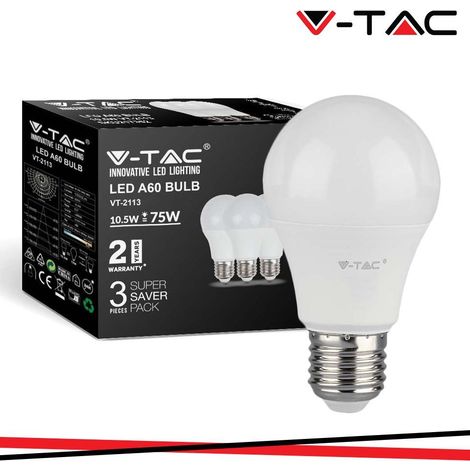 LED LAMPADINA 10.5W E27 A60 THERMOPLASTICA 6500K 3PCS/PACK - Luce FREDDA (1/7)