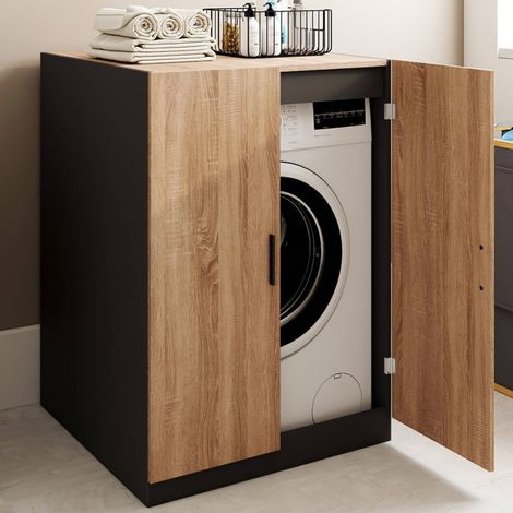 Armario para lavadora con puertas WALLIS negro y haya (1/5)