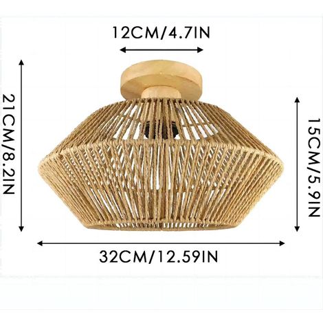 Plafonnier bohème en rotin tressé LynPon, lustre cage artisanal, mini lampe en rotin naturel style ferme pour salon, chambre, cuisine, entrée
