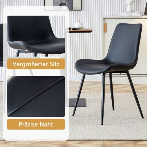 Ensemble de salle à manger avec table ronde MDF 100 cm et 4 chaises en simili cuir noir (1/5)