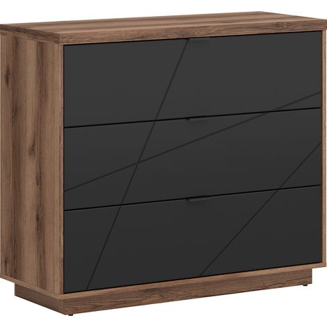 Kommode Sven mit 3 Schubladen, Weiß und Holzoptik, 106cm