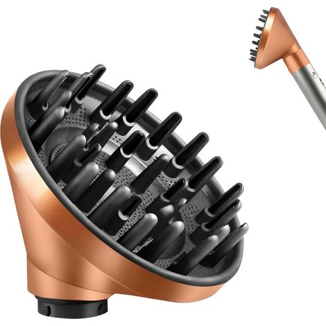 A diffuser for the Dyson Airwrap Styler HS01 HS05 that transforms your hair styler into a hair dryer (gold). (1/5)