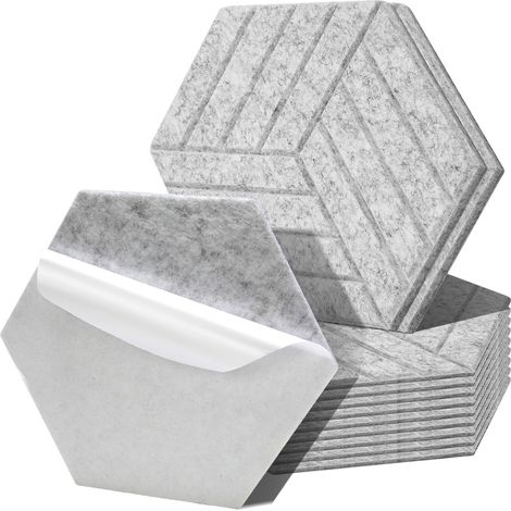 Randaco 12 unidades Paneles acústicos Raya Hexagonal Poliéster de alta densidad autoadhesivo Gris claro (1/5)