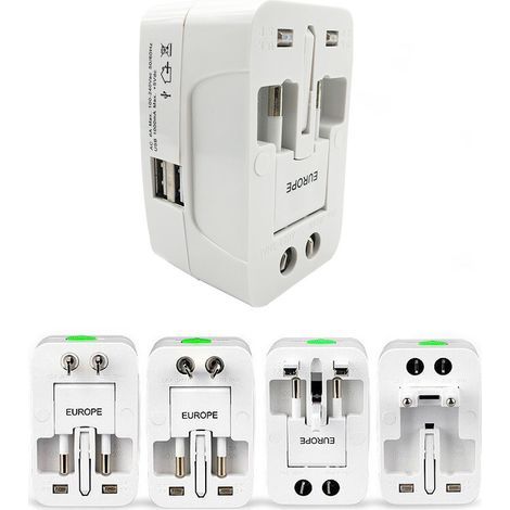 All-in-One Universal Power Adapter for Worldwide Travel (AU/UK/US/EU) - Plug Converter with USB Ports, 1 Piece (White) (1/5)