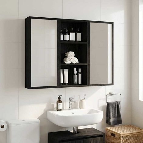 vidaXL Bathroom Wall Cabinet with Shelf Black Oak 30 x 16 x 62.5 cm
