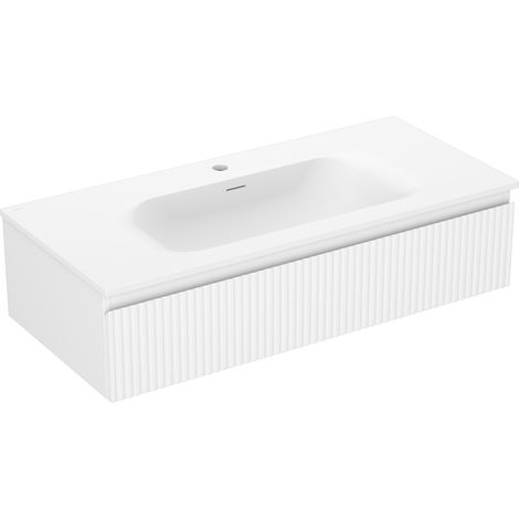 Mexen Rivel mobile da bagno 100 cm con lavabo Vela, 1 cassetto, scanalato, bianco opaco - 91A20-10023-1-BF01-W23M01 (1/5)