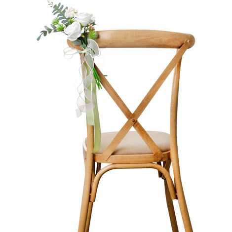 Décorations Florales pour Allée de Mariage, Fleurs Occidentales avec Rubans en Mousseline pour Décoration de Chaise de Cérémonie et de Fête (221209QY08-1) (1/5)