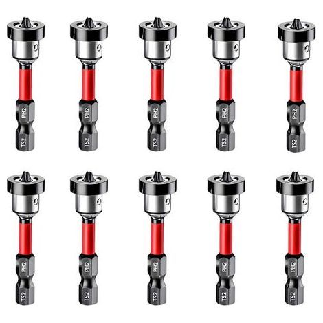 10 Stück Gipskartonschraubendreherbits, PH2 magnetischer Positionierschraubendreherbit, 1/4"-Sechskantschaft (1/5)