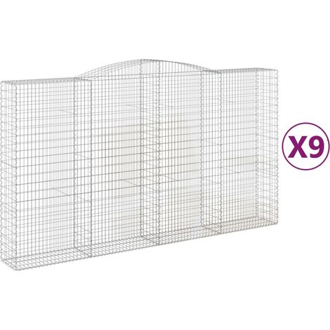 Set 9 cestini per gabbioni recinzione a gabbia muro di contenimento ad arco 400 x 50 x 220/240 cm ferro zincato Argento 020041319
