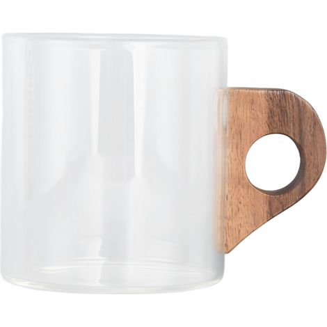Hitzebeständiger Glaskaffeebecher mit Holzgriff, ideal für Zuhause, unterwegs, Küche und Restaurant – 280 ml (1/5)