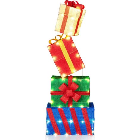 Juego de 4 cajas de regalo navideñas con luces LED multicolor para interior y exterior
