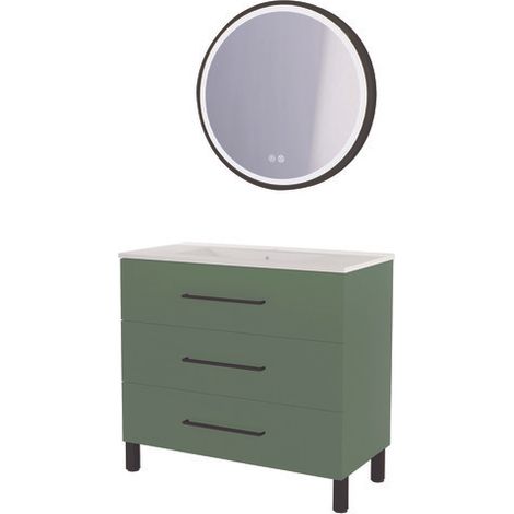 ONDEE ZEN - Meuble à poser MONACO - Dim 90cm - Vert Sauge - Mir ALEXINE - Poignées noires (1/3)