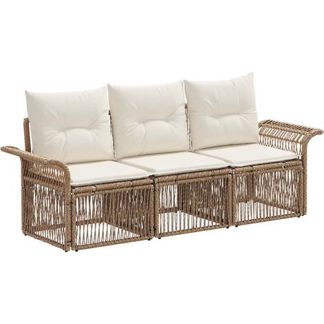 Gartensofa-set 3 pcs Beige Poly-Rattan vidaXL