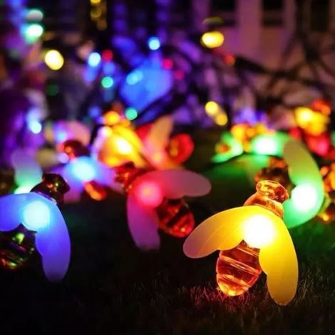 60 lumières solaires abeilles, guirlande extérieure 11 m, 8 modes d'éclairage, étanche IP44, pour jardin, terrasse et décoration intérieure