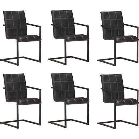 Chaises à manger cantilever lot de 6 noir cuir véritable (1/5)