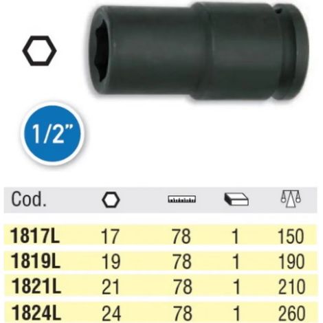 BUSSOLA OMMA LUNGA NERA ATTACCO 1/2" (IMPACT) ATTACCO 1/2" ESAGONALE 19