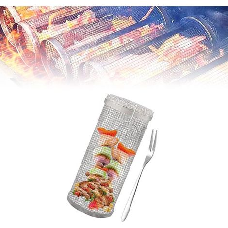 Gril en acier inoxydable - Appareil de cuisson - Grill - Accessoires pour barbecue - Gril rond - Panier de cuisson extérieur - Acier inoxydable argenté (1/5)